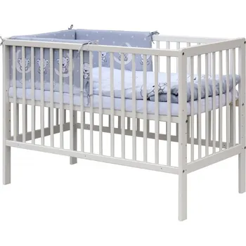 Dětská postýlka Postýlka borovice bílá 120x60cm s výbavou - TORO na šedém - Scarlett