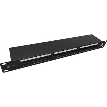 modulární přístroj a rozvaděč Solarix Patch panel 24 x RJ45 CAT5E STP černý 1U SX24-5E-STP-BK-N