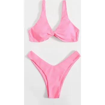 Dámské plavky Dámské plavky dvojdílné "V-string" s uzlíčkem mezi košíčky (1-6) Barva: Růžová 1, Velikost: XS