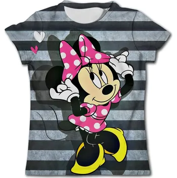 Dívčí tričko Barevná dívčí trika s krátkými rukávy - Minnie Mouse Varianta: šedé pruhované, Velikost: 120 (6 let)