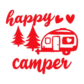 Samolepící dekorace SAMOLEPKA Happy camper levá cestování (10 - červená) NA AUTO, NÁLEPKA, FÓLIE, POLEP, TUNING, VLASTNÍ TEXT, TISK, AUTOSAMOLEPKY.cz, POLEPY, OBRÁZEK, LOGO, SAMOLEPKY