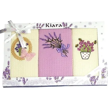 Utěrka DekorTextil Bavlněné vaflové utěrky v dárkovém balení - Levandule a džbánek 3 ks