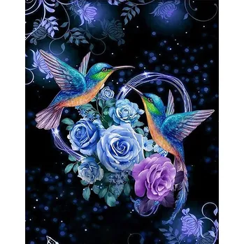 Diamantové malování Diamantové malování - Ptáčci s květy - č. 823 65x45 cm