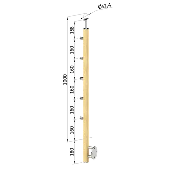 Zábradlí KOVIAN, s.r.o. dřevěný sloup, boční kotvení, 5 řadový, průchodný, venkovní, vrch pev