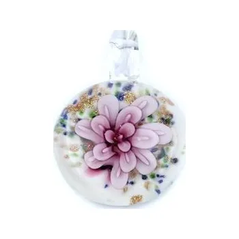 Přívěsek Přívěsek skleněný s růžovým květem