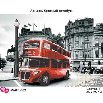 Korálek Plátno pro vyšívaní korálky - Červený autobus - č. 125 35 x 24,5 cm