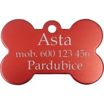Vojenské psí známky Hliníková psí známka kost (červená)