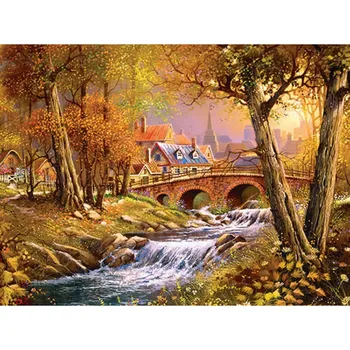 Diamantové malování Diamantové malování - Potok, most a městečko - č. 907 55x75 cm