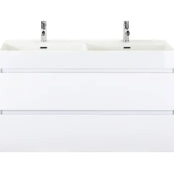 Koupelnový nábytek Koupelnový nábytkový set Maxx XL 120 cm s keramickým dvojitým umyvadlem Model 2 bílá vysoce lesklá