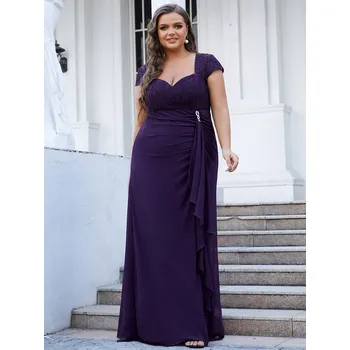 Dámské šaty Svatební šaty s krajkou a hranatým výstřihem - 6XL Barva: Fialová, Velikost: 6XL