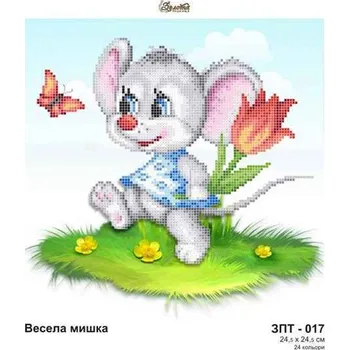 Korálek Plátno pro vyšívaní korálky - Veselá myška - č. 155 24,5 x 24,5 cm