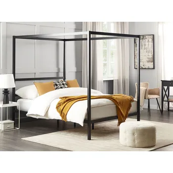 Postel Rám postele s baldachýnem černý kov 140 x 200 cm manželská postel překližkové rošty industriální minimalistický styl ložnice Beliani
