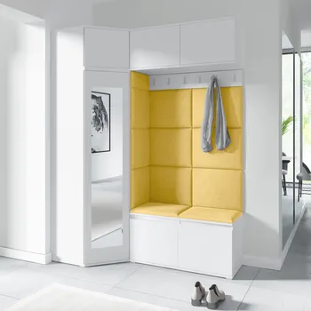 Předsíňová stěna Eka Předsíňová stěna s čalouněnými panely Trinity 38 - Bílá / Žlutá 2318