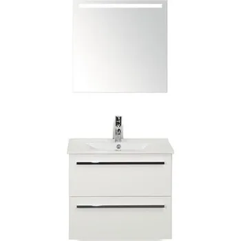 Koupelnový nábytek Koupelnový nábytkový set Seville 60 cm s keramickým umyvadlem Model 1 a zrcadlem s LED osvětlením bílá vysoce lesklá