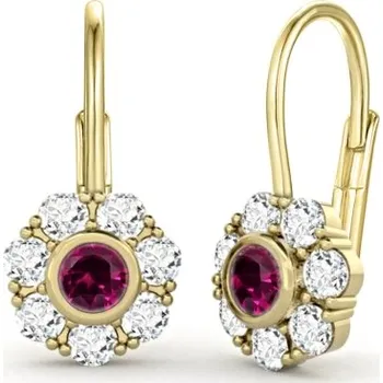 Náušnice Couple, Dívčí náušnice Pomněnka, žluté zlato s&nbsp;červenými zirkony, 585-66-3-0231.0Z00.0.00.104.07