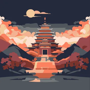 Malování podle čísel - Chrám v horách Velikost: 30x30cm, Rámování: Pouze srolované plátno