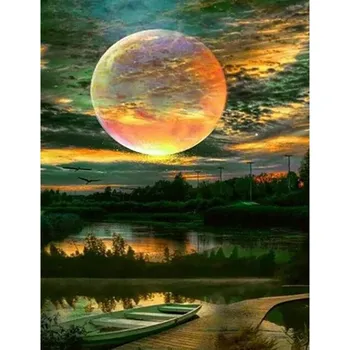 Diamantové malování Diamantové malování - Úplněk nad řekou - č. 602 65x95 cm