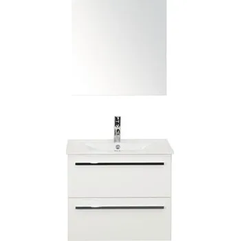Koupelnový nábytek Koupelnový nábytkový set Seville 60 cm s keramickým umyvadlem Model 1 a zrcadlovou skříňkou bílá vysoce lesklá