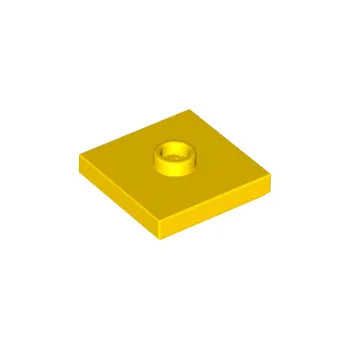 Hračka 87580 Yellow Plate, Modified 2 x 2 with Groove and 1 Stud in Center (Žlutá deska, modifikovaná 2 x 2 s drážkou a 1 kolíkem uprostřed)