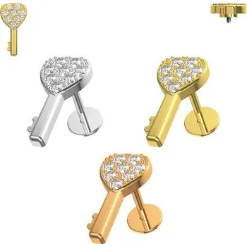 Piercing Piercingate Labreta - klíč s kamínky PLA00283 - Barva/Motiv: Růžové zlato, Délka tyčky: 6 mm, Průměr tyčky: 1,2 mm