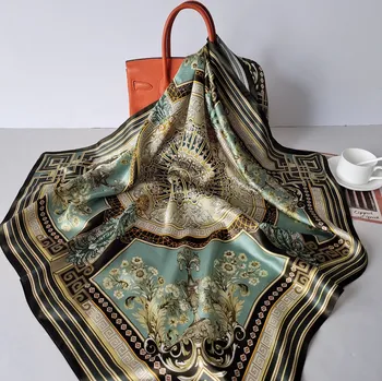 Šátek Hedvábný šátek bohatě zdobený modrý 90x90 cm v dárkovém balení, WHITE ORCHID