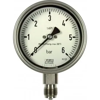 Nerez manometr 6325, 100mm, s glycerinem, M20x1,5mm, 0/100 MPa, spodní přip.