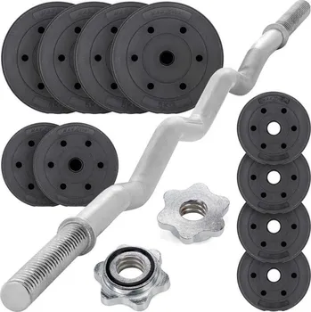 Těžká obouruční činka se zahnutou tyčí stříbrná / černá 37 kg