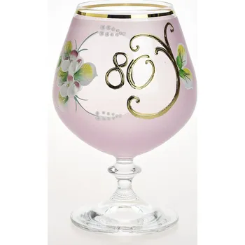 Sklenice Výroční číše NB Česko Ručně dekorovaná výroční novoborská číše 80 let, růžová - 400 ml