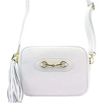 Kabelka Kožená bílá jednozipová crossbody kabelka se zlatými doplňky