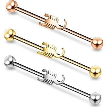 Piercing Piercingate Industrial piercing škorpión PIN00068 - Barva/Motiv: Růžové zlato, Délka tyčky: 38 mm, Průměr tyčky: 1,6 mm