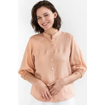 Dámská halenka Magic Linen Lněná košile s nabíraným rukávem ALAMINOS v barvě broskev Velikost: L