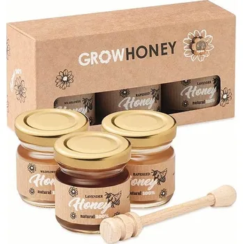 Sklenice Sada 3 sklenic medu - BEEBEE SET, dřevo