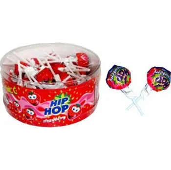 Bonbon Lízátko HIP HOP 8g JAHODA - dóza 50 ks (jahodové lízátko / strawberry lollipop)
