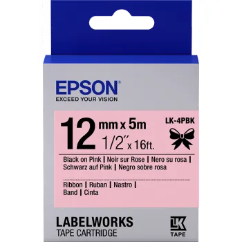 EPSON POKLADNÍ SYSTÉMY Epson zásobník se štítky – saténový pásek, LK-4HKK, černá/růžová, 12 mm (5 m) C53S654031