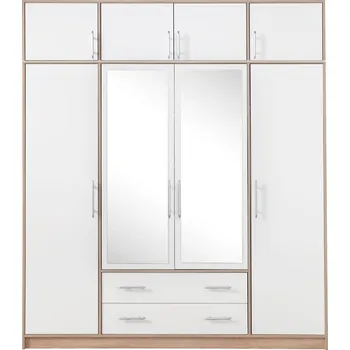 Šatní skříň SMART sb | šatní skříň SRL1 + nástavec SRN1 + zrcadlo | 200 cm | sonoma/bílá