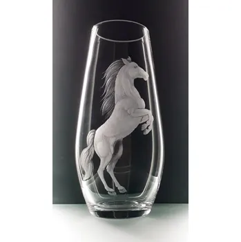 Váza křišťálová váza 20cm s rytinou koně - ručně ryté (broušené)