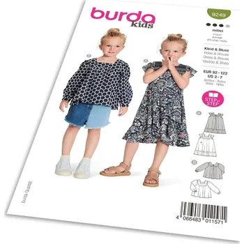 Střih Burda 9249 - Nabírané šaty a halenka pro dívky