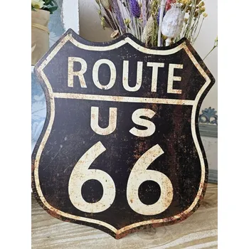 Plechová cedule Černá antik nástěnná kovová cedule Route 66 - 30*35 cm
