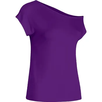 Dámský top s odhaleným ramenem - jednobarevný Barva: Fialová, Velikost: L