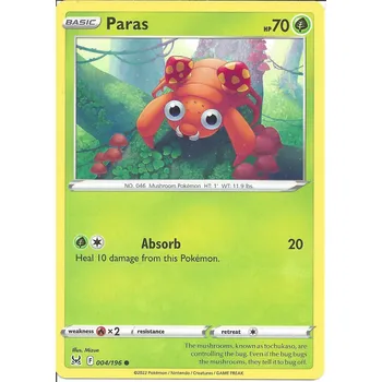 Sběratelská karetní hra Pokémon karta Paras 004/196 - Lost Origin