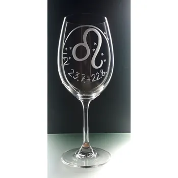 Sklenice Sklenice na víno. Znamení Lev - ručně ryté (broušené) dárková krabička