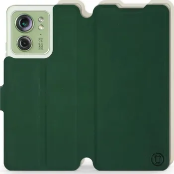 Pouzdro na mobilní telefon Flipové pouzdro Mobiwear Semiš - Motorola Edge 40 5G - Zelené & Béžové (Knížkové semišové flip pouzdro, obal, kryt na mobil Motorola Edge 40 5G - Zelené & Béžové, materiál semiš + TPU, ochrana 360°, stojánek, silikonová vanička, magnetické zavírání)