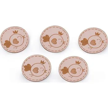 Nášivka, 30 mm, štítek z eko kůže, ptáček, růžová