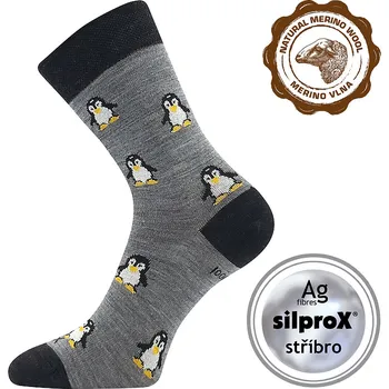 Dámské ponožky Ponožky šedé Sněženka, Tučňáci (Ponožky s tučňáky)