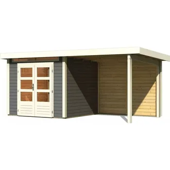 Zahradní domek LANIT PLAST Dřevěný domek KARIBU KANDERN 3 + přístavek 235 cm včetně zadní stěny (23613) terragrau LG3611