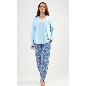 Dámské pyžamo Vienetta Secret Dámské pyžamo dlouhé Barbora modré Barva: Modrá, Velikost: XL