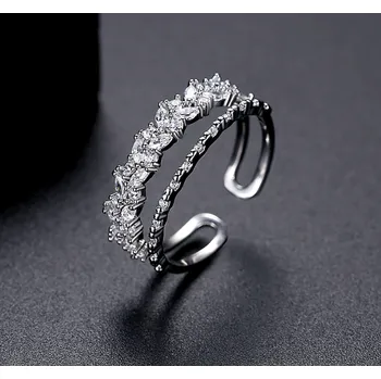 Prsten B-TOP Dámský dvouvrstvý prstýnek se zirkony Druh barvy: Stříbrná