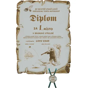 Diplom myslivecké soutěže č.742 pergamen z překližky