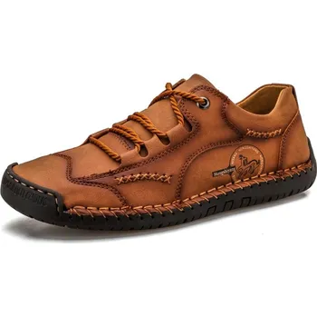 Pánské mokasíny Kožené pánské boty se šněrováním a dekorativními stehy Barva: Červená, Velikost: 38