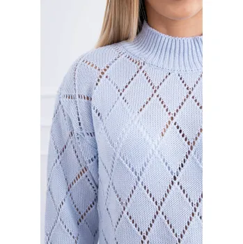 Dámský svetr Svetr s polovičním rolákem a kosočtvercovým vzorem modrý UNI